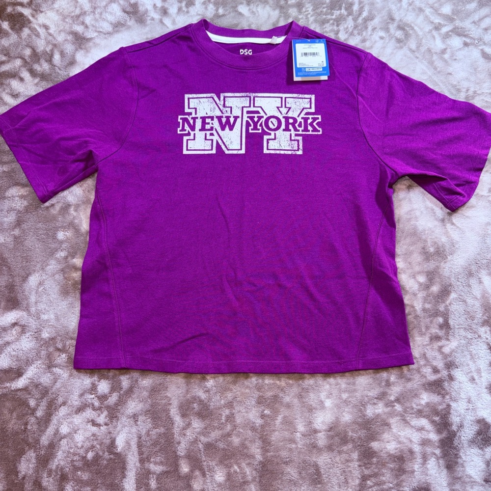 DSG Graphic Tee Girls M Vibrant Violet NEW NY New York Distressed Cotton Shirt